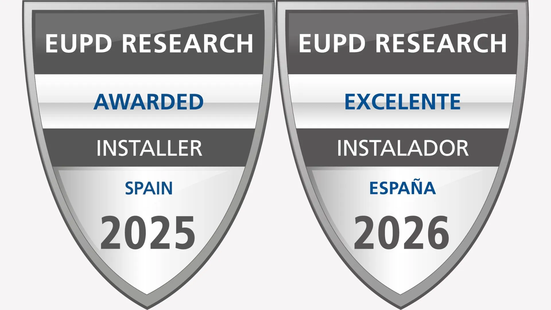 Sellos EUPD Research Installer Award: Awarded Installer Spain 2025 y Excelente Instalador España 2026
